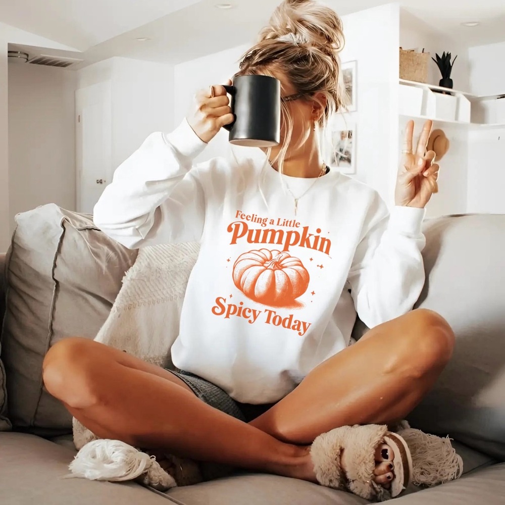 Cozy fall sweatshirt, feeling a little pumpkin spicy today, pumpkin spice lovers